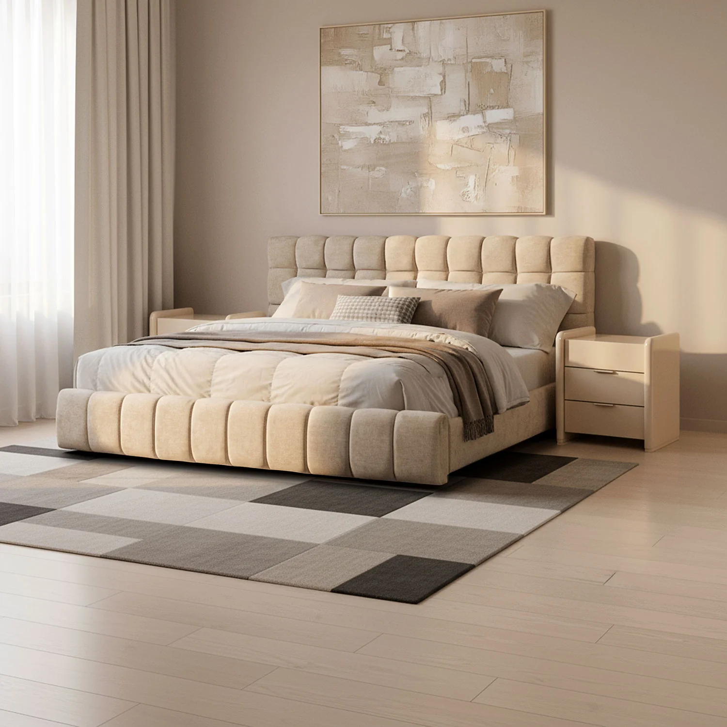 Cama Doble Oklam Microfibra Touch Almendra - Image 2