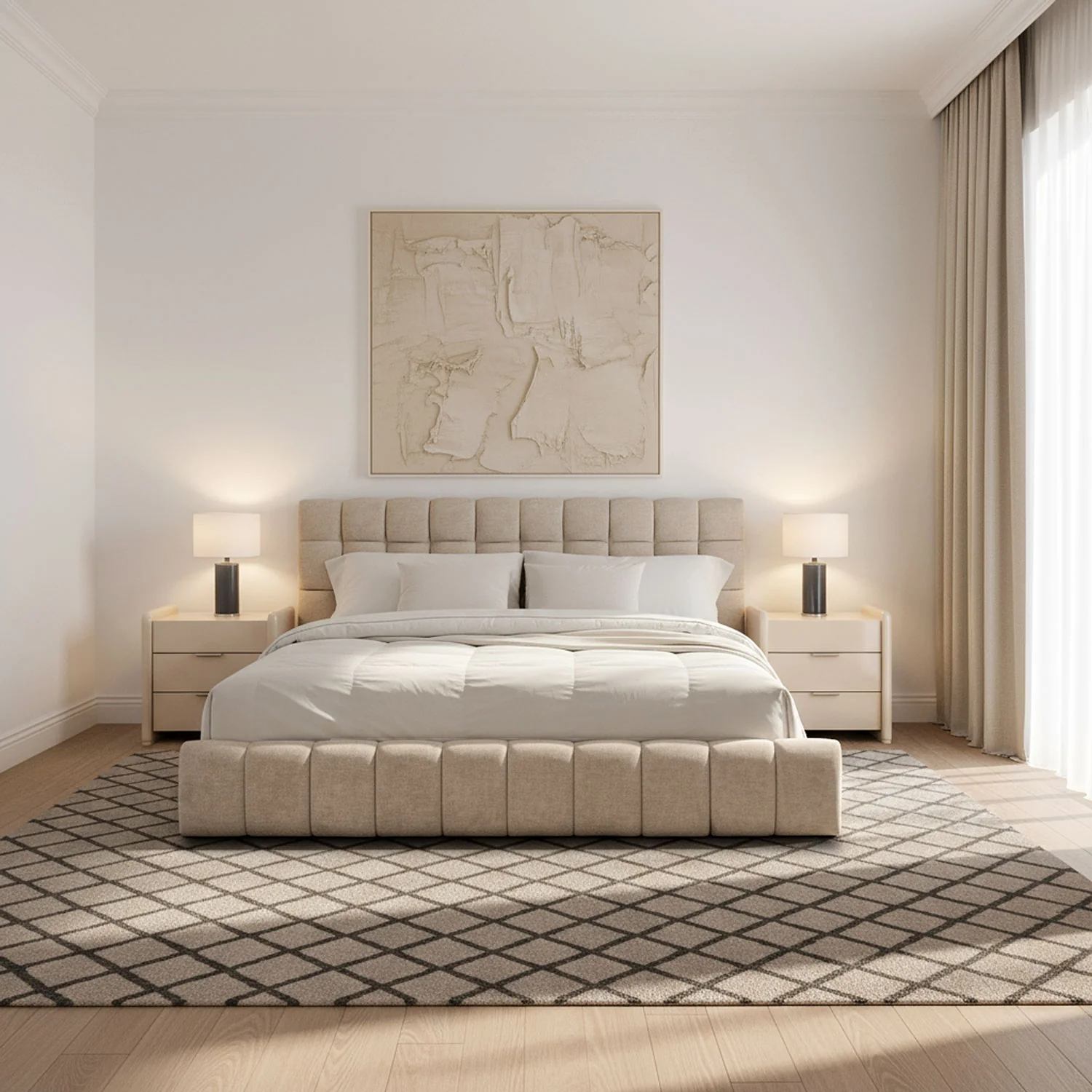Cama Doble Oklam Microfibra Touch Almendra - Image 3