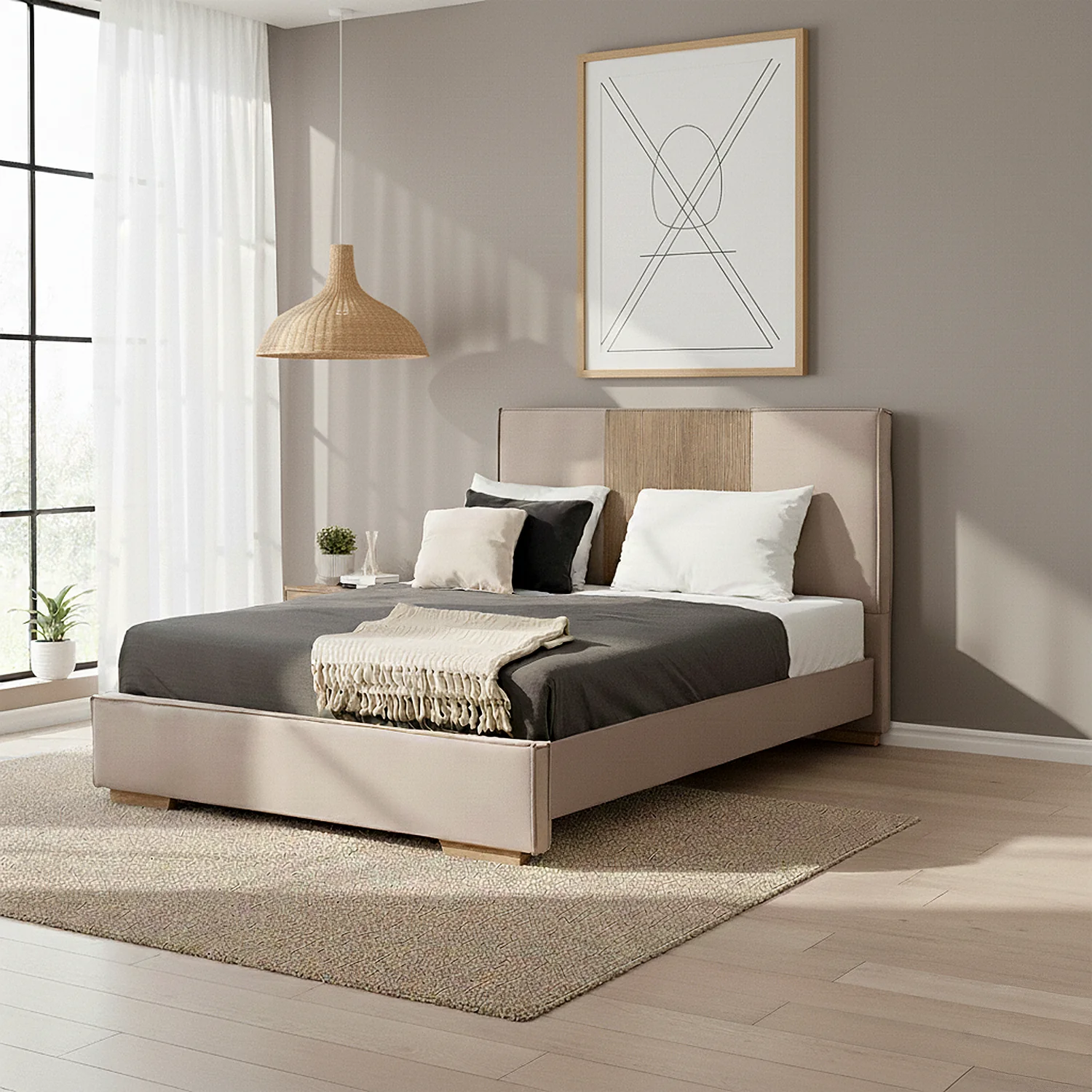 Cama Doble Tokyo Microfibra Taupe, Natural - Image 2