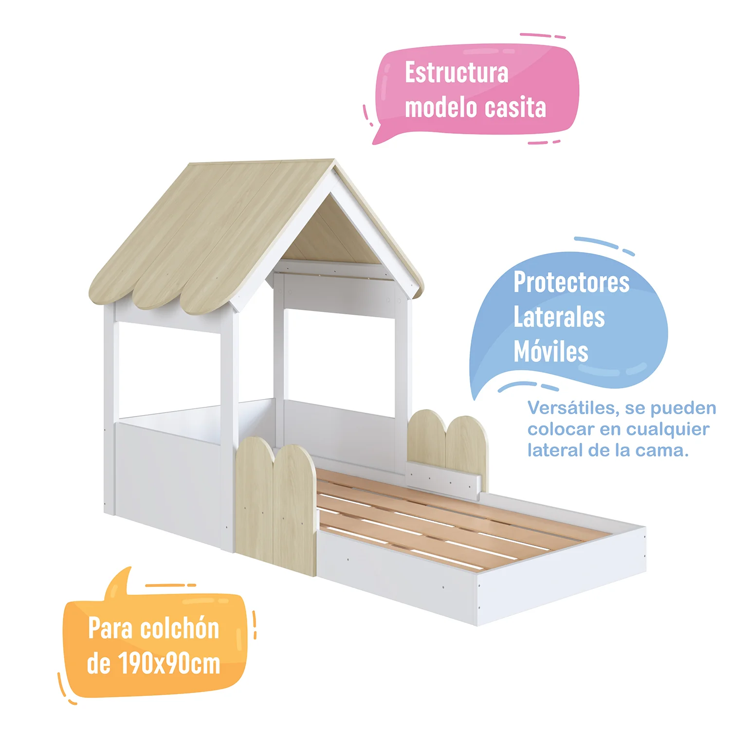 Cama Infantil Emilly Natural, Blanco - Image 4