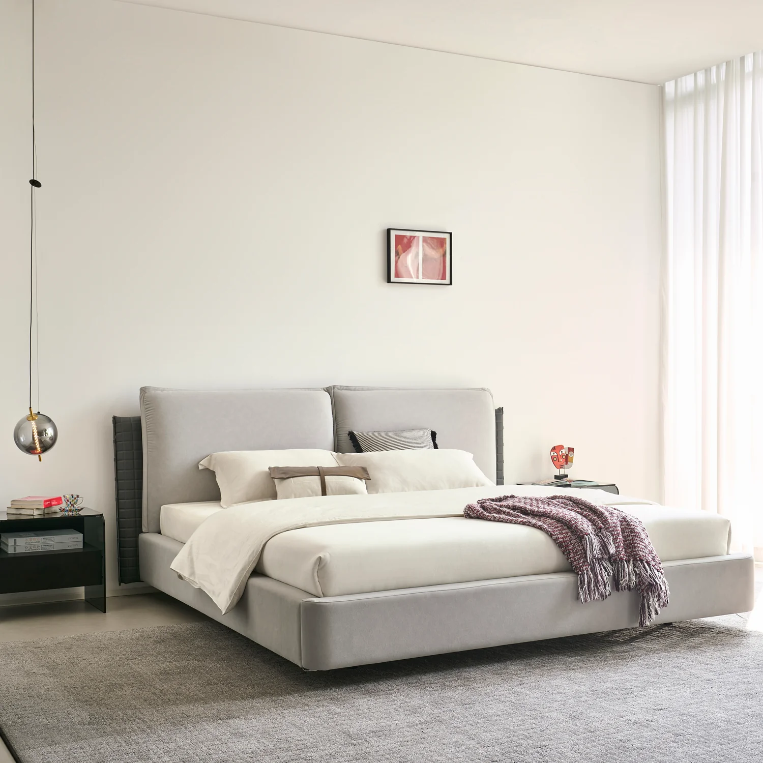 Cama King Lincon Velvet Gris - Image 5