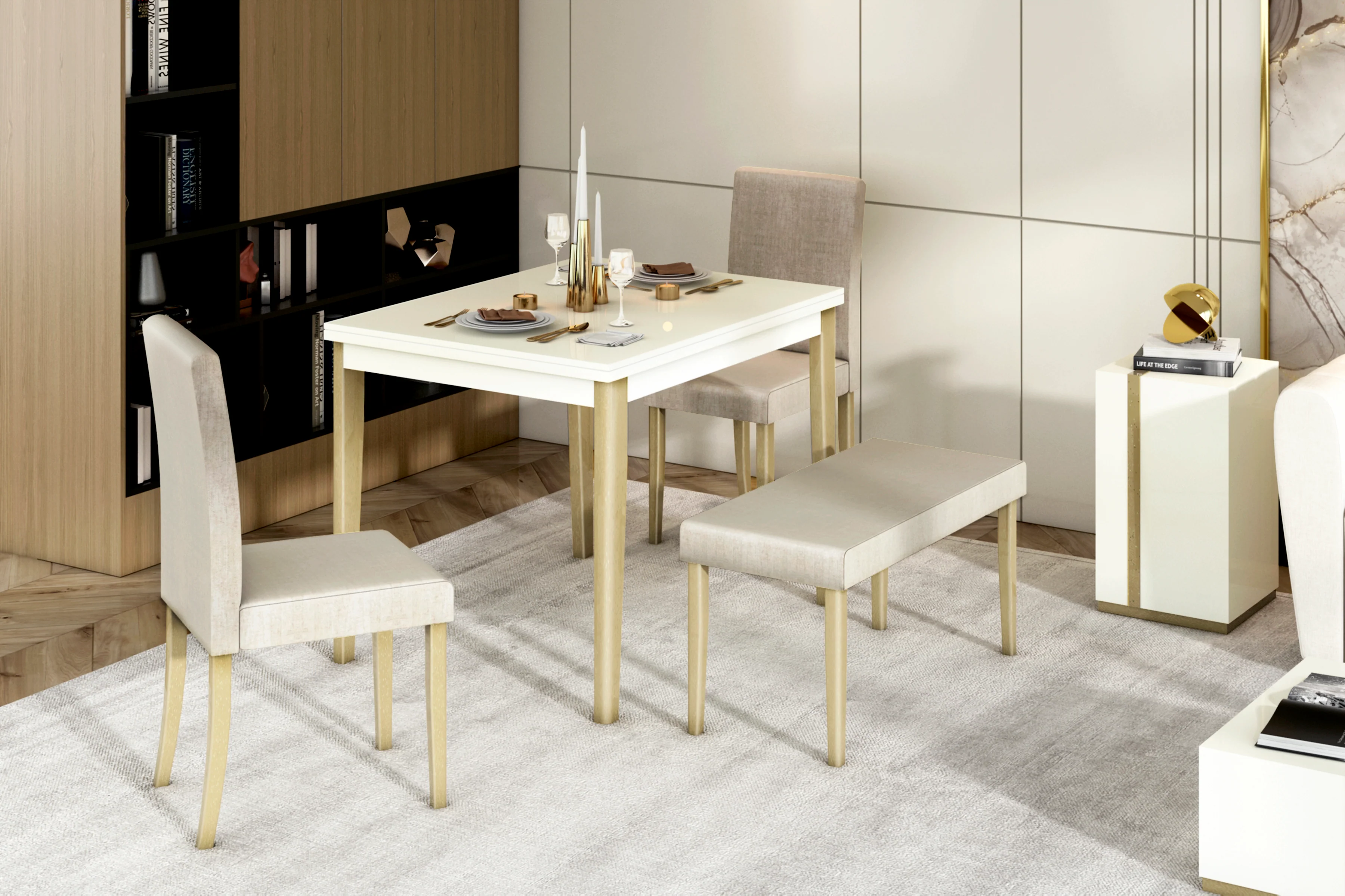 Comedor 4 Puestos Line Velvet Azafran Crudo, Champaña - Image 2